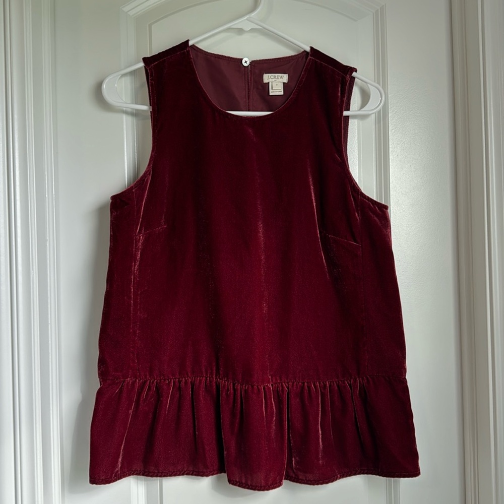 J.Crew velvet peplum burgundy sleeveless top, size 2